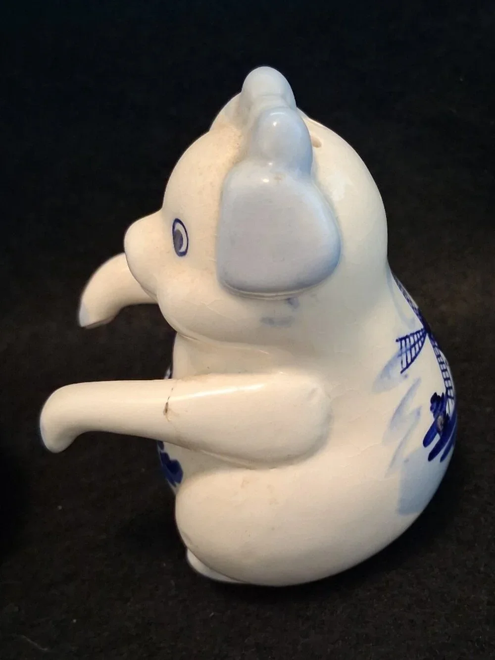 Vintage (1960s - 1980s) Delft Blue Pig Salt & Pepper Shakers Windmill Floral Set
